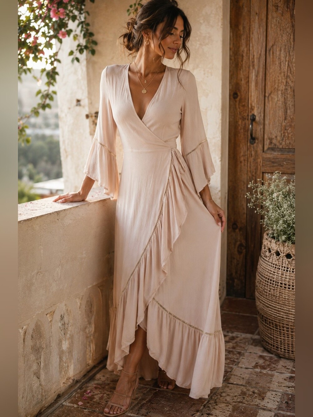 Baltic Born Feminine Blush Pink Maxi Wrap Dress S Boho Romantic Fairy Garden